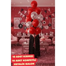 Baloncu Nene Kırmızı Balon ve Gümüş Konfetili 20 Adet Balon Kırmızı Balon Parti Doğum Günü Süsleme Seti
