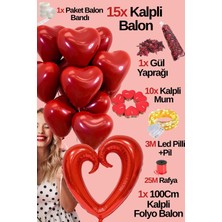 Baloncu Nene 15 Kalpli Balon Büyük Kalp Balon 10 Kalpli Mum Ful Set Helyum Uyumlu Özel Gün Yıl Dönümü Sevgili