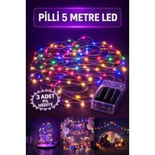 Baloncu Nene Renkli 5 M Peri LED Pilli +3 Pil Fonksiyonlu Yanıp Sönen Doğum Günü Yılbaşı Işığı Yılbaşı Süsü