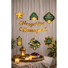 Baloncu Nene Hoşgeldin Ramazan Yazı Süsü + 8’li Sarkıt Set | Altın Yeşil Ramazan Dekorasyonu Ramazan Süsü