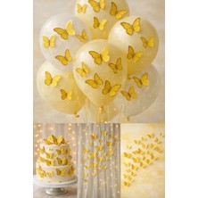 Baloncu Nene 63 Adet Sarı 3D Kelebek Süs Seti 4-6 cm Yapışkan Dahil Balon Pasta Duvar Dekoru