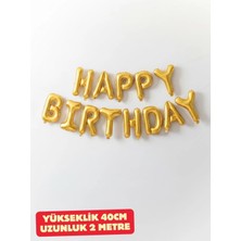 Baloncu Nene Altın Renkli Happy Birthday Folyo Set Balon 40 cm Yükseklik 2 Metre Uzunluk