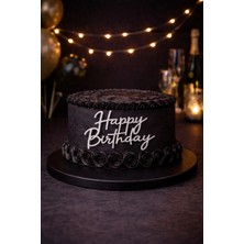 Baloncu Nene Gümüş Happy Birthday Pasta Üstü Yazı Pleksi 13 cm Doğum Günü Pasta Süsü