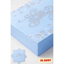 Baloncu Nene Happy Birthday Mavi Peçete Gümüş Baskılı Doğum Günü Parti Peçetesi 16 Adet