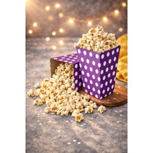 Baloncu Nene Mor Puantiyeli Patlamış Mısır Kutusu 8X11,5 cm 8 Adet Popcorn Box Parti Süsleme
