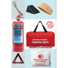 Balkan Ticaret Trafik Seti Tüvtürk Uyumlu 2kg Yangın Tüpü Reflektörlü Takozlu Ilkyardım Seti 4 Yıllık