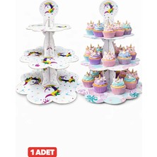 Baloncu Nene Unicorn Cupcake Standı 3 Katlı – Tek Boynuzlu At Temalı Kek ve Cupcake Sunum Standı (1 Adet)