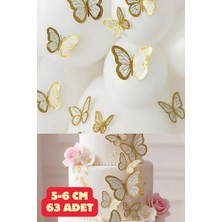Baloncu Nene 63 Adet Beyaz Altın Yaldızlı Kelebek Pasta Balon ve Duvar Sticker Yapışkanlı Doğum Günü Süsleme