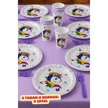Baloncu Nene Unicorn Temalı Karton Tabak Bardak Çatal Seti Çocuk Doğum Günü Doğum Günü Tabağı Kullan At Tabak