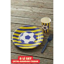 Baloncu Nene Futbol Temalı Sarı Lacivert Çizgili Taraftar Parti Seti Tabak Bardak Çatal Doğum Günü Süslemesi