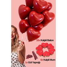 Baloncu Nene 10 Adet Kalpli Balon 6 Adet Kalpli Mum Kuru Gül Yaprağı Sevgililer Günü