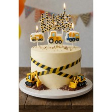 Baloncu Nene Inşaat Temalı Mum Seti Happy Birthday Yazılı Pasta Üstü Iş Makinesi Doğum Günü Süsü Seti