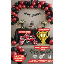 Baloncu Nene Yarış Motoru Temalı Parti Seti - Happy Birthday Yazısı, Motosiklet Balon Doğum Günü Seti