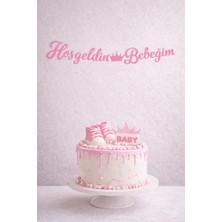 Baloncu Nene Hoşgeldin Bebeğim Kız Çocuk Pembe Yazı Süs – 20X110 cm Baby Shower Kapı Duvar Süsü