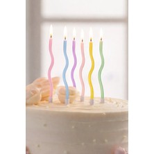 Baloncu Nene 6'lı 12 cm Renkli Pastel Ton Kıvrımlı Pasta Mumu Doğum Günü Pasta Mum Seti