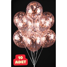 Baloncu Nene Rose Gold 10 Adet Konfetili Şeffaf Balon Doğum Günü Balonu Parçacıklı Balon Parlak Parçalı Balon