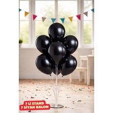 Baloncu Nene 70 cm 7 Li Balon Standı 7 Adet Siyah Parlak Balon Kutlama Doğum Günü Süs Malzemesi