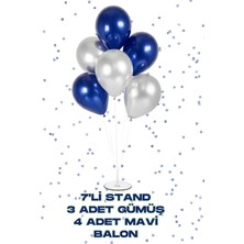 Baloncu Nene 70 cm 7 Li Balon Standı 4 Mavi 3 Gümüş Parlak Balon Kutlama Doğum Günü Süs Malzemesi