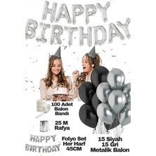 Baloncu Nene Happy Birthday Doğum Günü Seti Siyah Gri Balon Set Kadın Erkek Kız Çocuk Parti Süsleri
