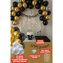Baloncu Nene Siyah Happy Birthday Banner Balon Seti Arka Fon Siyah Gold Konfetili Balon Doğum Günü Parti
