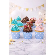 Baloncu Nene Mavi Yıldız Desenli Cupcake Kek Kapsülü 25’li Paket Erkek Bebek Doğum Günü Muffin Kapsülü