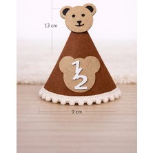 Baloncu Nene Ayıcık Temalı 1/2 Yaş Doğum Günü Şapkası Kahverengi Çocuk Parti Şapkası 13X9 cm