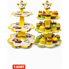 Baloncu Nene Inşaat Araçları Cupcake Standı 3 Katlı – Iş Makinesi Temalı Kek ve Cupcake Sunum Standı (1 Adet)