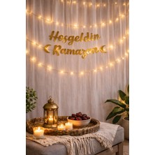 Baloncu Nene Hoşgeldin Ramazan Yazılı Işıklı LED Süs | 3 Metre Sarı Peri LED | Pilli Ramazan Dekorasyonu