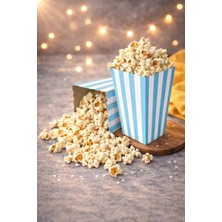 Baloncu Nene Mavi Çizgili Popcorn Kutusu 8X11,5 cm 8 Adet Patlamış Mısır Kutusu Parti Süsleme Seti