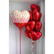 Baloncu Nene Sevgililer Günü Gül Desenli Kalp Folyo Balon Seti Kırmızı Folyo Kalp Balon Romantik Oda Süsleme