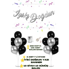 Baloncu Nene Iyiki Doğdun Yazılı Banner 2 Adet 7 Li Balon Standı 10 Adet Gümüş 10 Adet Siyah Balon Doğum Günü Set