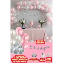 Baloncu Nene Gümüş Iyiki Doğdun Yazılı Banner Pembe Inci Beyazı Balon Seti Doğum Günü Parti Seti Süsleri