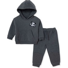 Hellobaby Erkek Bebek Eşofman Takımı Ayı Baskılı Kapüşonlu Long Sleeve Lastikli