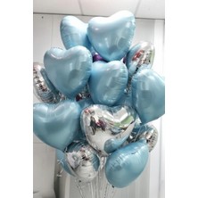Baloncu Nene Mavi ve Gümüş Kalpli Folyo Balon Helyum 10 Adet Kalp Sevgili Süpriz Süs Doğum Günü Evlilik Teklifi