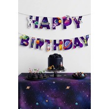 Baloncu Nene 3D Kesim Uzay Temalı Happy Birthday Yazısı Doğum Günü Banner Süsleme