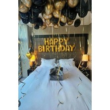 Baloncu Nene Gold Happy Birthday Folyo Set Siyah Gold Balon Parti Doğum Günü Süsleme Seti