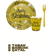 Baloncu Nene Iyiki Doğdun Yazılı Gold Karton Tabak Bardak Set Doğum Günü Özel Gün Kutlama Süs
