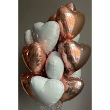 Baloncu Nene Rose Gold ve Beyaz Kalpli Folyo Balon Helyum 10 Adet Kalp Sevgili Süpriz Doğum Günü Evlilik Teklifi