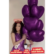 Baloncu Nene Mor Kalpli Folyo Balon 5 Adet Helyum Uyumlu Balon Sevgili ve Özel Gün Balon