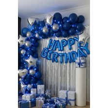 Baloncu Nene Mavi Happy Birthday Folyo Balon Seti Mavi Gümüş Doğum Günü Parti Süsleri
