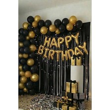 Baloncu Nene Happy Birthday Folyo Set Siyah Gold Balon Parti Doğum Günü Süsleme Seti