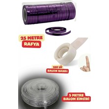 Baloncu Nene Mor Balon Ipi Rafya 100 Lü Balon Bandı 5 Metre Balon Zinciri Doğum Günü Malzemeleri