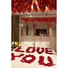 Baloncu Nene 15 Kırmızı Kalp Folyo Balon Seti Yapay Gül Yapraklı Romantik Süsleme Paketi