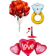Baloncu Nene I Love You Yazılı Kalp Folyo Balon Yüzük Kırmızı Kalpli Helyum Balon Konfeti Sevgili ve Özel Gün