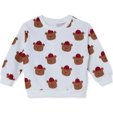 Hellobaby Erkek Bebek Sweatshirt Ayı Baskılı Bisiklet Yaka Long Sleeve