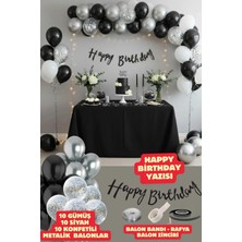 Baloncu Nene Happy Bırthday Yazısı Gümüş Konfetili 30 Adet Siyah Gümüş Balon Parti Konsepti Doğum Günü Seti Süs