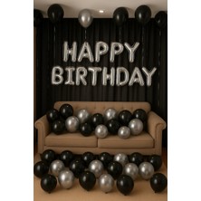 Baloncu Nene Happy Birthday Folyo Set Siyah Gümüş Balon Parti Doğum Günü Süsleme Seti