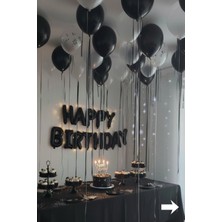 Baloncu Nene Siyah Happy Birthday Folyo Balon Seti Siyah Gümüş Doğum Günü Büyük Parti Seti Süsleri