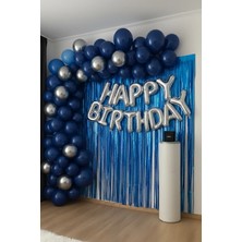 Baloncu Nene Happy Birthday Folyo Set Mavi Gümüş Balon Parti Doğum Günü Süsleme Seti