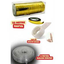 Baloncu Nene Gold Balon Ipi Rafya 100 Lü Balon Bandı 5 Metre Balon Zinciri Doğum Günü Malzemeleri